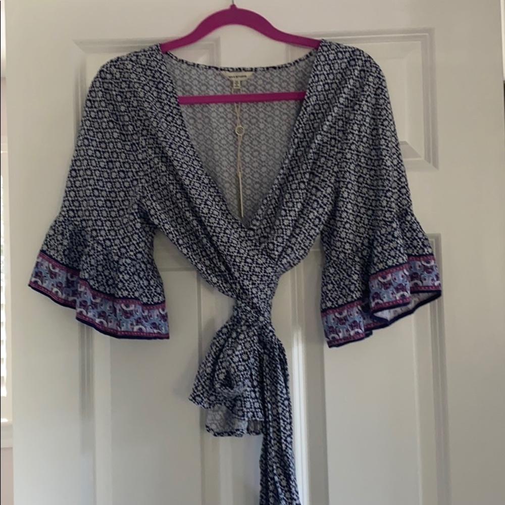 Ruffled Sleeve Wrap Blouse